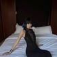 Black Lace High Collar Sheath Mermaid Women Date Dress Summer Long Dress   D1855
