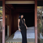 Black Lace High Collar Sheath Mermaid Women Date Dress Summer Long Dress   D1855
