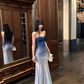 Elegant Sweetheart Neck Gradient Blue Pleated Slim Fit Waist Mermaid Maxi Dress Women Summer Dress  D1856