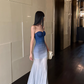Elegant Sweetheart Neck Gradient Blue Pleated Slim Fit Waist Mermaid Maxi Dress Women Summer Dress  D1856