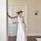 Elegant A Line Halter Lace-up with Bowknot Fold Tiered Long Skirt Women Summer Dress  D1857