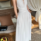 Elegant A Line Chiffon Halter V-neck Fold Slim Fit Women Summer Long Skirt Date Dress D1858