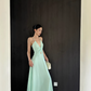 French A Line Spaghetti Straps V Neck Backless Pleated Seaside Vacation Dress Women Summer Long Dress D1859