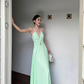 French A Line Spaghetti Straps V Neck Backless Pleated Seaside Vacation Dress Women Summer Long Dress D1859