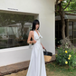 French A-line V-neck Halter Backless Striped Long dress Beach Dress Women Summer Dress with Bow knot D1860