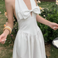 French A-line V-neck Halter Backless Striped Long dress Beach Dress Women Summer Dress with Bow knot D1860