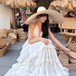 Island Style Halter Backless Tiered Pleated Beach Vacation Dress Women Summer Long Dress D1861