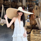 Island Style Halter Backless Tiered Pleated Beach Vacation Dress Women Summer Long Dress D1861