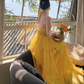 Sweet Crystal V-neck Halter Backless Tulle Pleated Seaside Dress Women Summer Long Dress D1862
