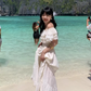 Pretty Off-the-shoulder Ruffle Pleated Beach Vacation Seaside Dress Women Summer Maxi Dress D1863
