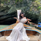 Pretty Off-the-shoulder Ruffle Pleated Beach Vacation Seaside Dress Women Summer Maxi Dress D1863