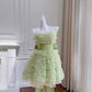 Sweet Strapless Lace Tiered Tulle Pleated Quinceanera Dress Short Prom Dress Homecoming Dress with Bowknot D1866