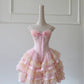 Cute Spaghetti Straps Ruffle Rose Buttons Tiered Lace Tulle Birthday Party Dress Short Outfits Dress Homecoming Dress  D1867