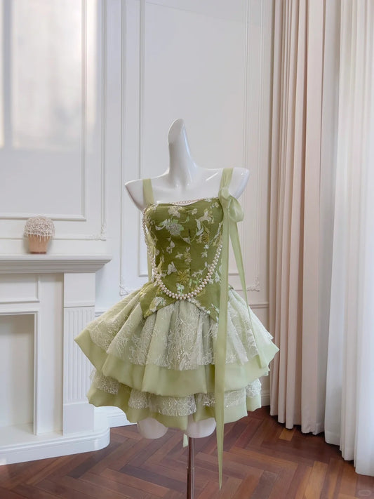 Pretty Square Neck Lace Up Embroidery Sequin Ruffle Tiered Lace Birthday Party Dress Sweet 16 Dress Homecoming Dress with Pearl Link  D1868