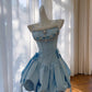 Cute Spaghetti Straps Swarovski Crystal Pleated Bowknot Mini Skirt Sweet 16 Short Prom Dress Homecoming Dress D1870