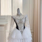 Newest High Collar Long Tulle Sleeves Feather Beaded Sequins Crystal Tiered Sweet 16 Dance Skirt Party Dress Homecoming Dress D1873