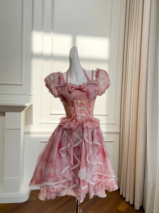 Cute Short Sleeves Lace up Pleated Tiered Lace Quinceanera Dress Homecoming Dress Short Prom Dress D1875