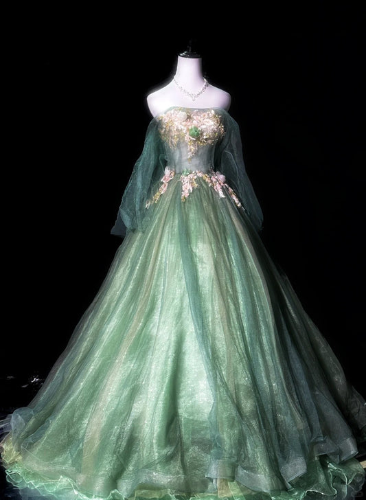 Gorgeous Strapless Applique Tiered Tulle Party Dress Sweet 16 Dress Long Prom Dress  D1880
