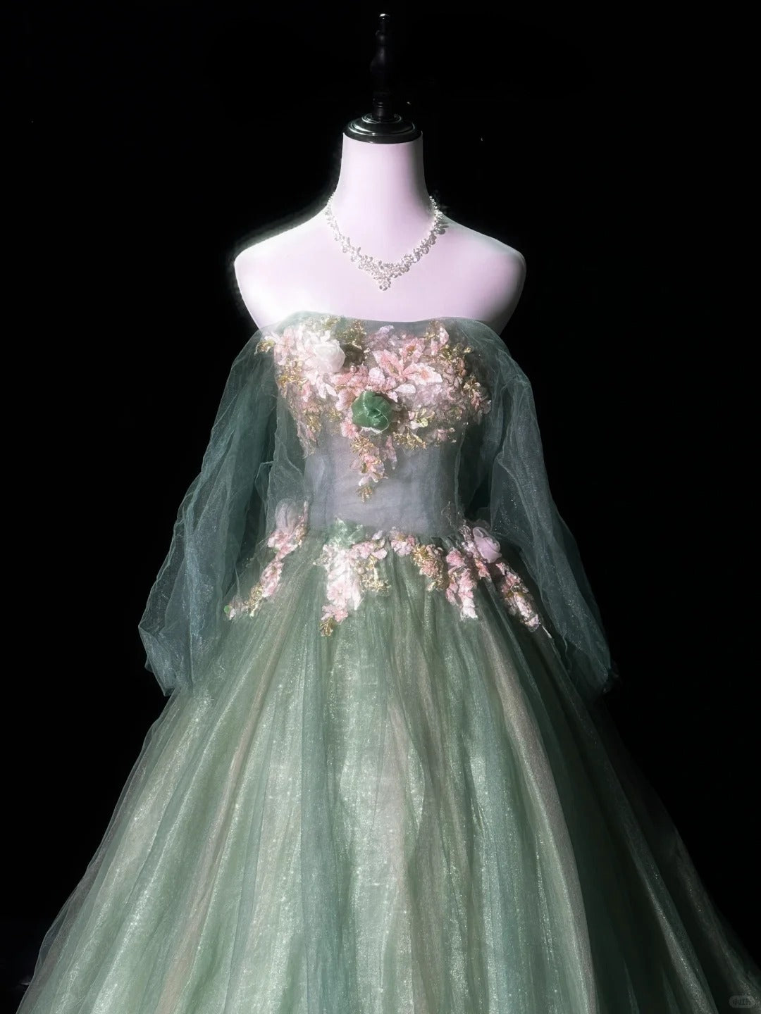 Gorgeous Strapless Applique Tiered Tulle Party Dress Sweet 16 Dress Long Prom Dress  D1880