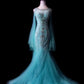 Gorgeous Jewel Neck Long Sleeve Sequins Lace Crystal Tiered Tulle Party Dress Evening Dress Mermaid Dress Prom Dress  D1881