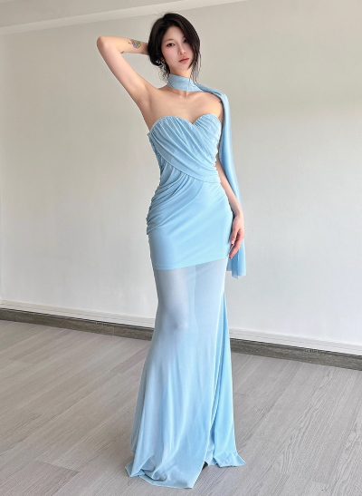 Sexy Sweetheart Neckline Cross Pleated Tulle Long Skirt Women Summer Dress Vacation Dating Dress   D1883