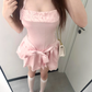 Sweet A-line Halter Open-Back Pleated Bowknot Short Skirt Women Date Dress Summer Dress    D1886
