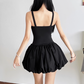 Pretty Spaghetti Straps Pleated Lace Jacquard Slim Floral Skirt Women Date Dress Summer Dress    D1890