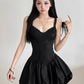 Pretty Spaghetti Straps Pleated Lace Jacquard Slim Floral Skirt Women Date Dress Summer Dress    D1890