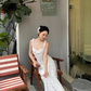Sexy Off-the-Shoulder Sheath Lace Ankle Long Floral Skirt Women Date Dress Summer Seaside Dress   D1891