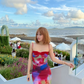 Pretty Spaghetti Straps Holiday Oil Painting Island Dress Long Skirt Women Summer Dress   D1892