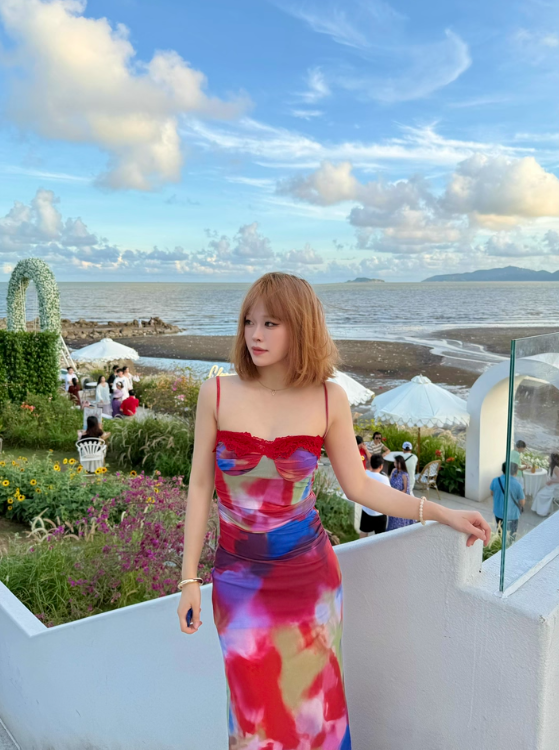 Pretty Spaghetti Straps Holiday Oil Painting Island Dress Long Skirt Women Summer Dress   D1892