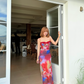 Pretty Spaghetti Straps Holiday Oil Painting Island Dress Long Skirt Women Summer Dress   D1892