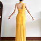 Seaside Halter Pleated Backless Tulle Island Long Skirt Women Summer Dress Date Dress   D1893