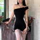 Sexy One Shoulder Pleated Lace Up Short Summer Dress Women Dress D1894