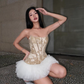 Elegant Strapless Printing Flower Tiered Tulle Short Skirt Party Dress Women Summer Dress  D1898