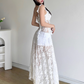 Sexy Irregular Suspenders Ruffle Pleated Hi-lo Dress Women Summer Dress   D1899