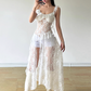 Sexy Irregular Suspenders Ruffle Pleated Hi-lo Dress Women Summer Dress   D1899