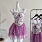 Cute Spaghetti Straps Lace Pleated Tulle Butterfly Summer Dress Women Dress   D1900