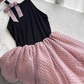 Pretty Halter Polka Dot Pleated Tulle Bowknot Rose Summer Dress Women Date Dress  D1901