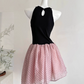 Pretty Halter Polka Dot Pleated Tulle Bowknot Rose Summer Dress Women Date Dress  D1901