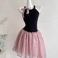 Pretty Halter Polka Dot Pleated Tulle Bowknot Rose Summer Dress Women Date Dress  D1901