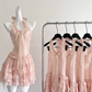 Cute Halter Polka Dot Pleated Tulle Tiered Summer Princess Dress Women Date Dress  D1902
