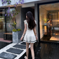 Preppy A Line Lace-up Pleated Short Skirt Summer Women Daily Dress   D1906