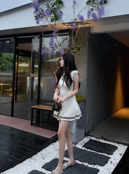 Preppy A Line Lace-up Pleated Short Skirt Summer Women Daily Dress   D1906