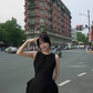 Minimalist Jewel Neck Black Short Asymmetrical Summer Dress Women Date Dress  D1908
