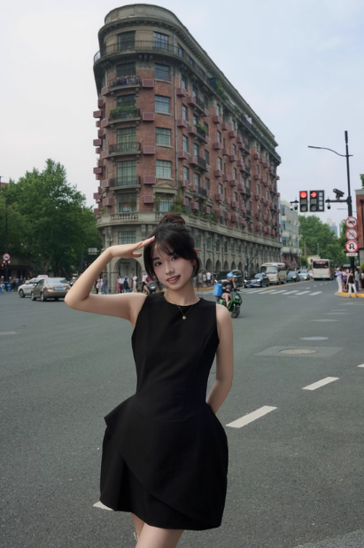 Minimalist Jewel Neck Black Short Asymmetrical Summer Dress Women Date Dress  D1908