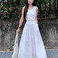 Fashion Crew Neck Pleated Long Women Dress Summer Date Dress with Studded Belt  D1913