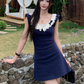 Sweet A Line Crew Neck Lace Short Skirt Summer Seaside Dress Women Dress  D1914
