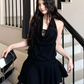 Beauty A Line Halter Pleated Ruffle Short Women Dress Summer Date Dress  D1918