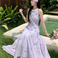 Elegant Halter Lace Flower Long Women Dress Dating Dress Summer Seaside Dress  D1919
